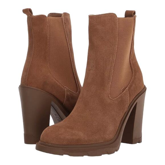 Nine West Ream2 Womens Chelsea Heel Boots Size 6 Natural Brown Suede Boots New - Picture 1 of 16